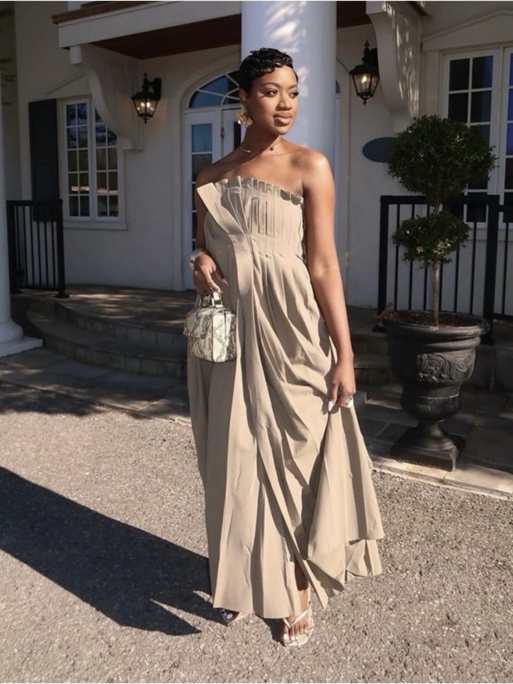 Zara Strapless Beige Maxi Dress